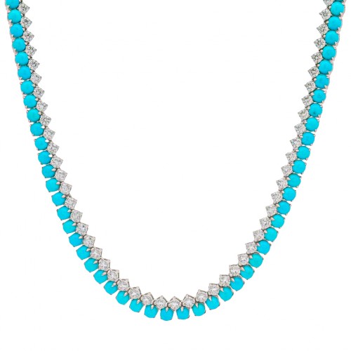 18k White Gold, Diamond & Turquoise Necklace