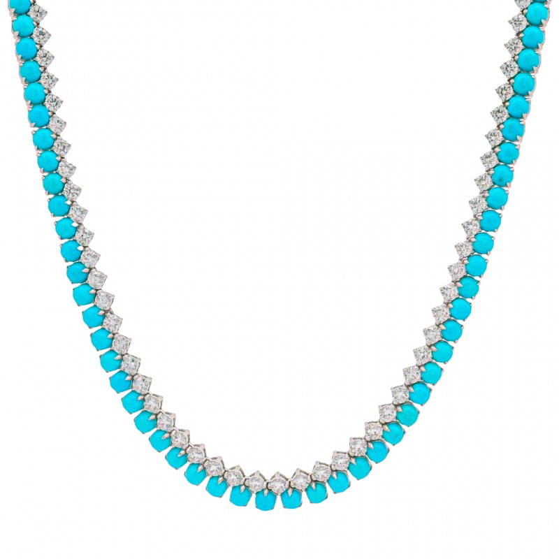 18k White Gold, Diamond & Turquoise Necklace