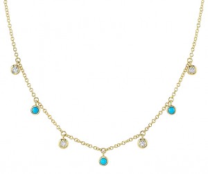 14k Yellow Gold, Diamond & Composite Turquoise Necklace