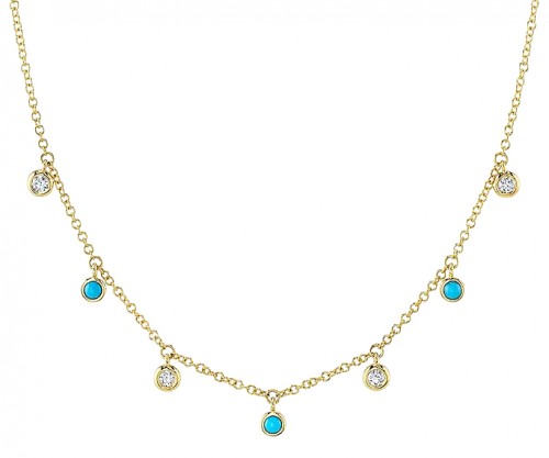 14k Yellow Gold, Diamond & Composite Turquoise Necklace