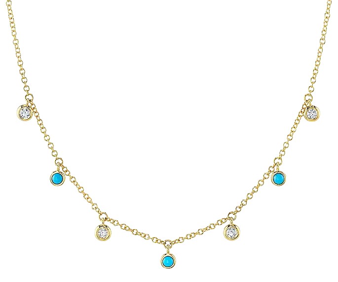 14k Yellow Gold, Diamond & Composite Turquoise Necklace