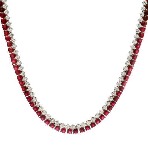18k White Gold, Ruby & Diamond Necklace