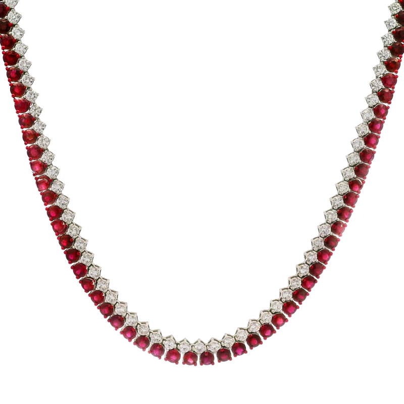 18k White Gold, Ruby & Diamond Necklace