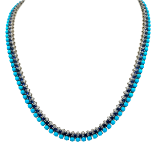 18k White Gold, Diamond, Sapphire & Turquoise Necklace