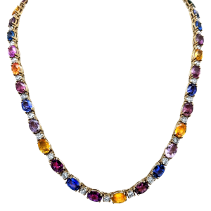 14k Yellow Gold Alternating Diamond & Multicolor Sapphire Necklace