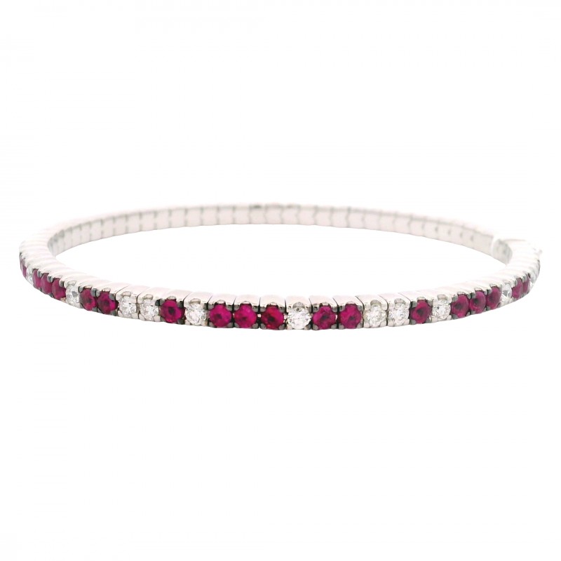 18k White Gold, Ruby & Diamond Stretch Bracelet