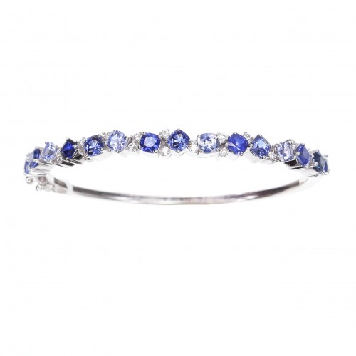 Penny Preville 18k White Gold Ombre Cluster Bangle With Diamonds & Sapphires