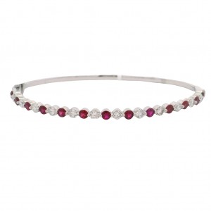 14k White Gold, Diamond & Ruby Bangle