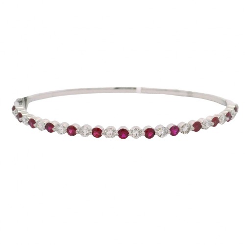 14k White Gold, Diamond & Ruby Bangle