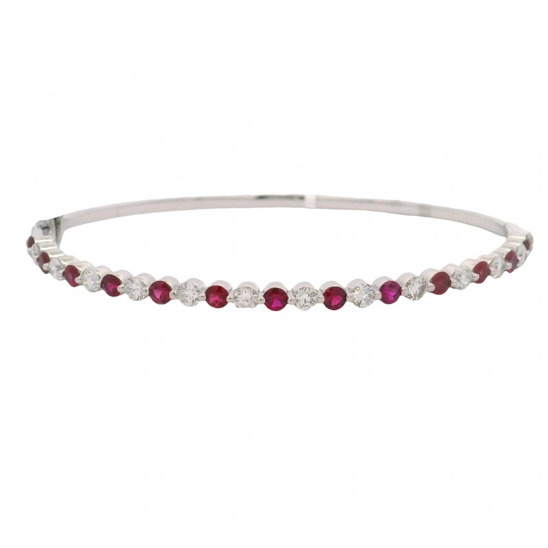 14k White Gold, Diamond & Ruby Bangle