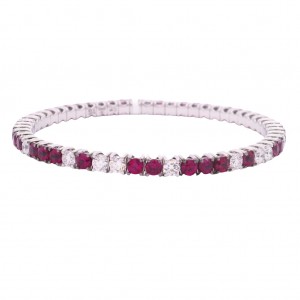 18k White Gold, Diamond & Ruby Stretch Bracelet