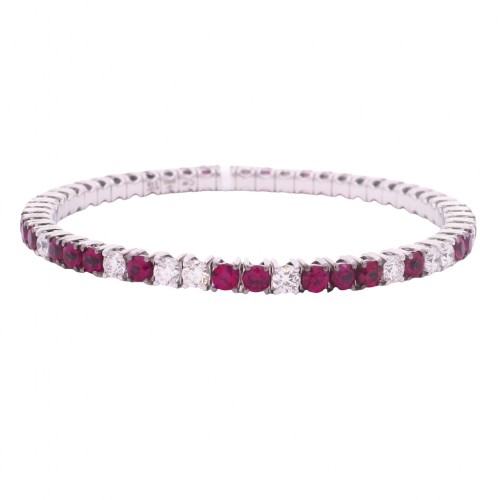 18k White Gold, Diamond & Ruby Stretch Bracelet