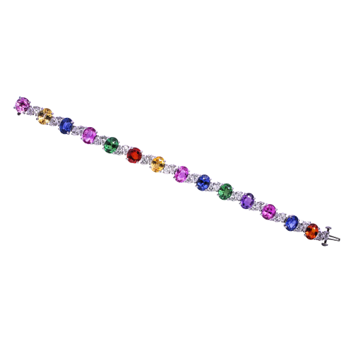 Oscar Heyman Multicolor Sapphire & Diamond Bracelet in Platinum
