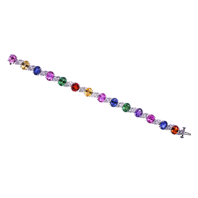 Oscar Heyman Multicolor Sapphire & Diamond Bracelet in Platinum