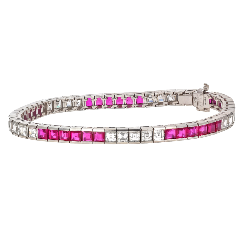 Estate Ruby and Diamond Bracelet in Platinum