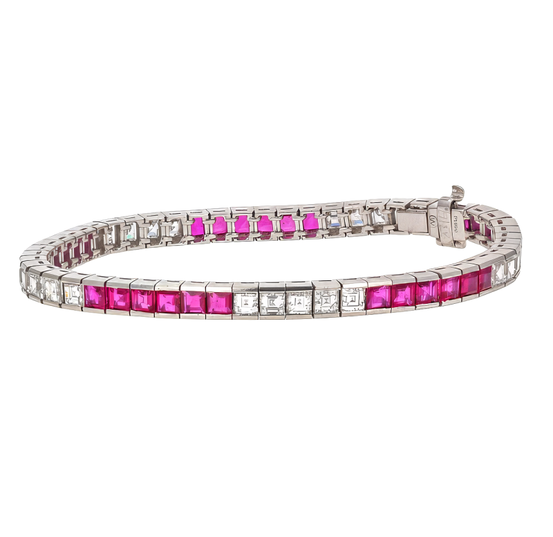 Estate Ruby and Diamond Bracelet in Platinum