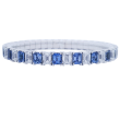 18k White Gold Alternating Emerald Cut Sapphire & Diamond Stretch Bracelet