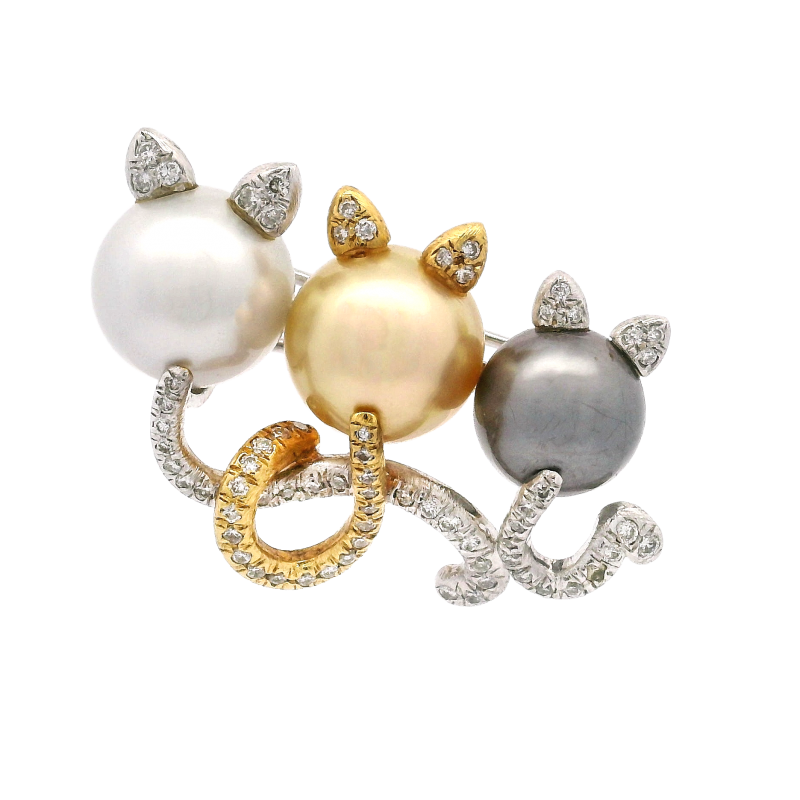 18k Yellow & White Gold Brooch with Pearls and Diamonds