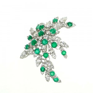 4.25ctw White Gold Diamond & 2.25ctw Emerald Pin