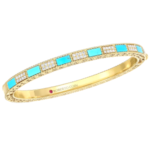 Roberto Coin 18k Yellow Gold, Diamond & Turquoise Mosaic Bangle