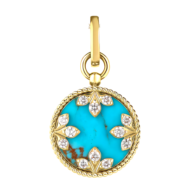 Roberto Coin 18k Yellow Gold, Diamond & Turquoise Venetian Medallions Pendant