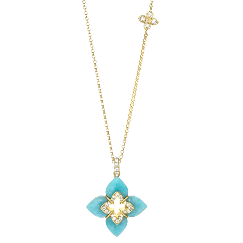 Roberto Coin 18k Yellow Gold, Diamond & Blue Amazonite Venetian Princess Pendant Necklace