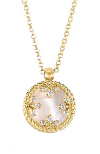 Roberto Coin 18k Yellow Gold, Pink Opal & Diamond Venetian Medallion Necklace