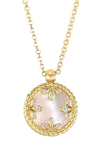 Roberto Coin 18k Yellow Gold, Pink Opal & Diamond Venetian Medallion Necklace