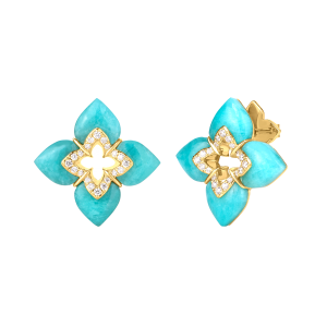 Roberto Coin 18k Yellow Gold, Diamond & Amazonite Venetian Princess Flower Stud Earrings