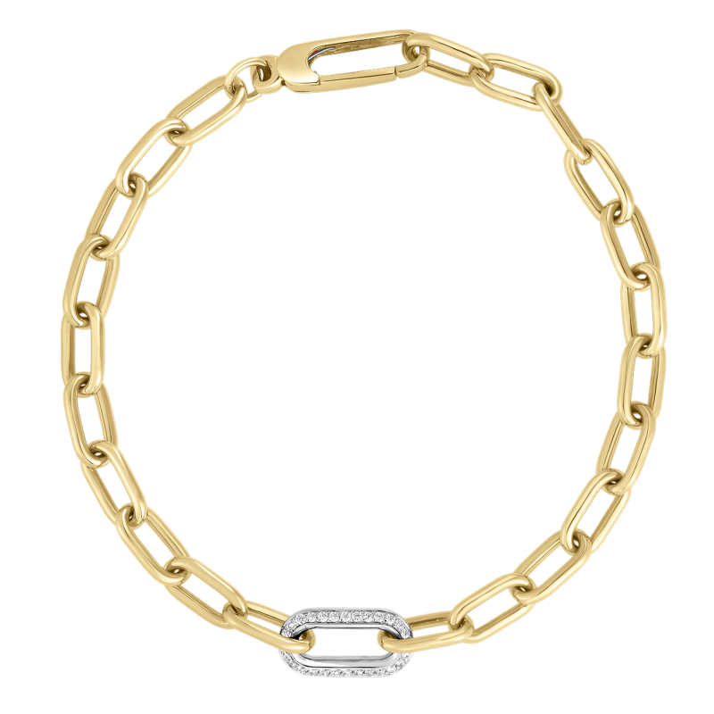 Roberto Coin 18k Yellow Gold Chain Bracelet with an 18k White Gold Pave Diamond Link