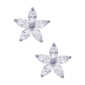 18k White Gold & Marquise Diamond Flower Cluster Stud Earrings