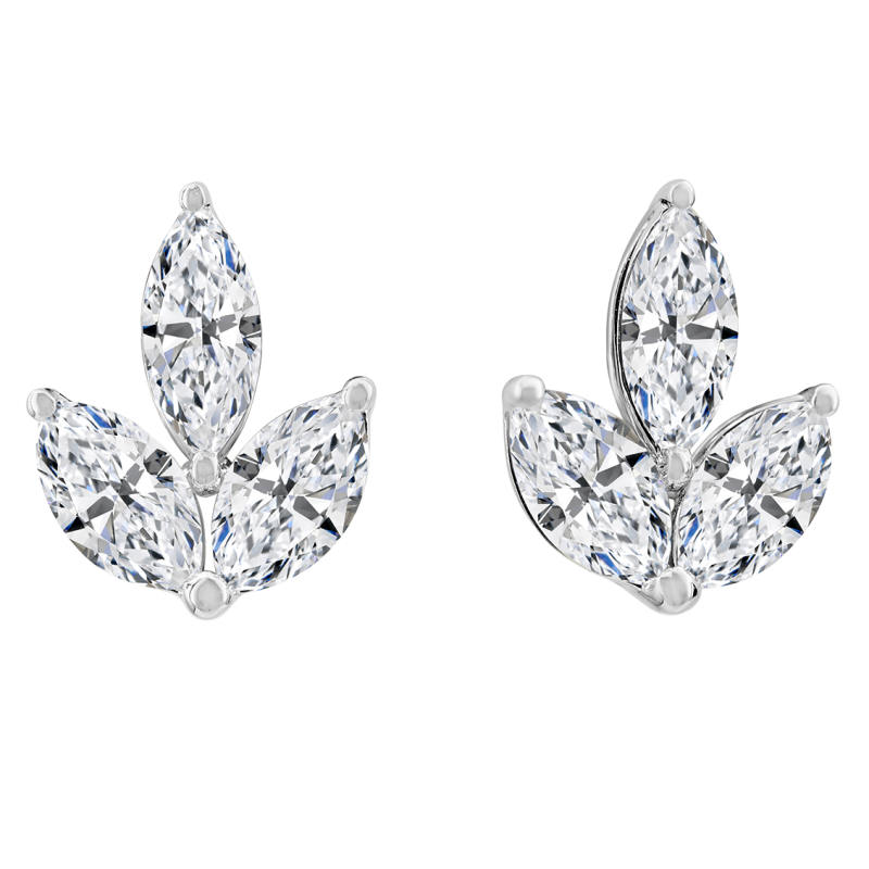 18k White Gold & Marquise Diamond Cluster Stud Earrings