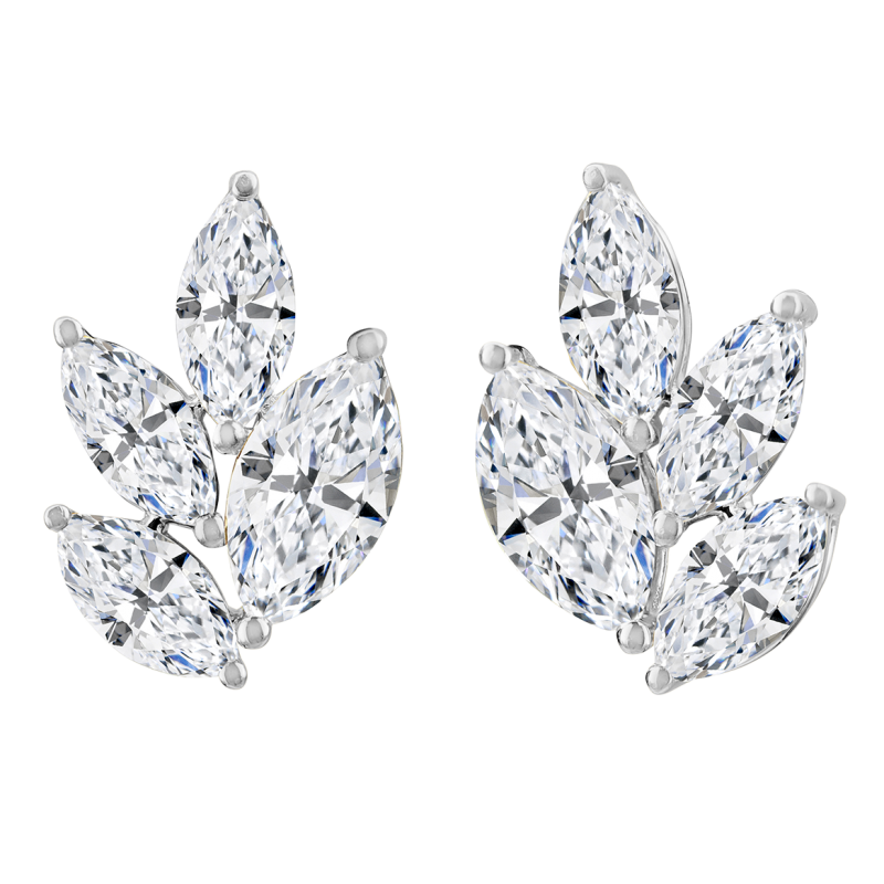 18k White Gold & Marquise Diamond Cluster Earrings