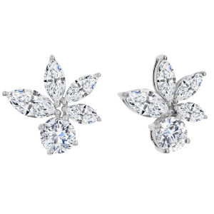 18k White Gold Round & Marquise Diamond Cluster Earrings