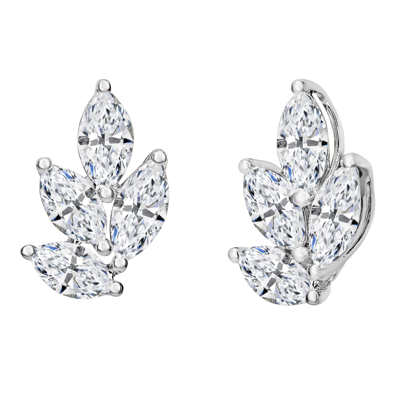 18k White Gold & Marquise Diamond Cluster Stud Earrings