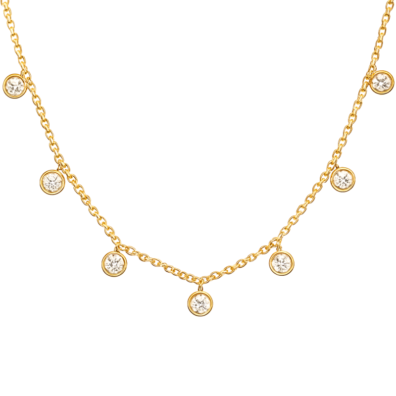 18k Yellow Gold Bezel Set Diamond Drop Necklace