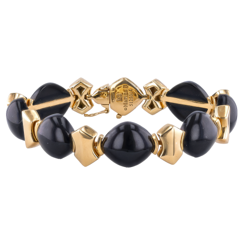 Estate Marina B 18k Yellow Gold and Black Jade Bracelet