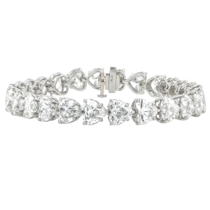 Estate Heart Shaped Diamond Bracelet in Platinum