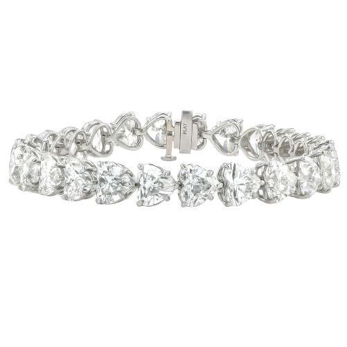 Estate Heart Shaped Diamond Bracelet in Platinum