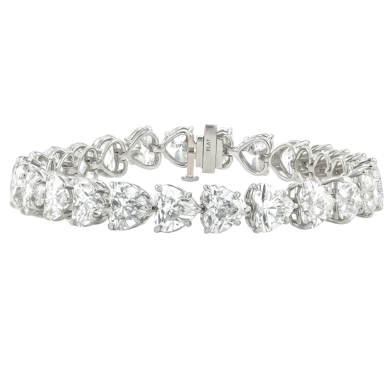 Estate Heart Shaped Diamond Bracelet in Platinum