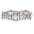 Estate Oscar Heyman Art Deco Diamond, Emerald & Ruby Bracelet in Platinum