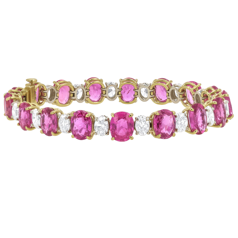 Estate Pink Sapphire & Diamond Bracelet in Platinum & 18k Yellow Gold