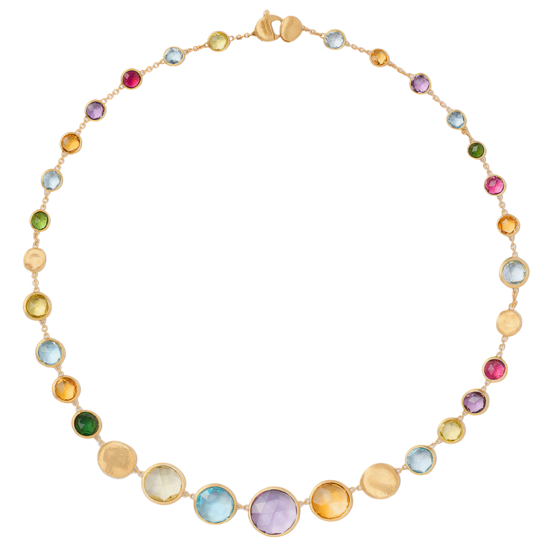 Marco Bicego 18k Yellow Gold Jaipur Collection Multicolor Stone Necklace with Yellow Gold Stations