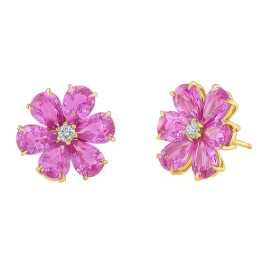 Rahaminov 18k Yellow Gold & Pink Sapphire Flower Stud Earrings
