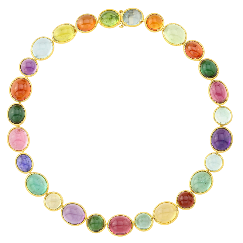 Rahaminov 18k Yellow Gold Bezel Set Multicolor Cabochon Necklace