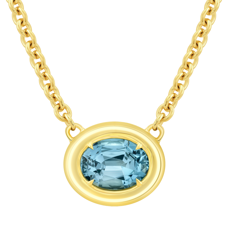 Rahaminov 18k Yellow Gold & Illusion Bezel Set Aquamarine Necklace