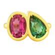 Rahaminov 18k Yellow Gold Bezel Set Pink & Green Tourmaline Ring