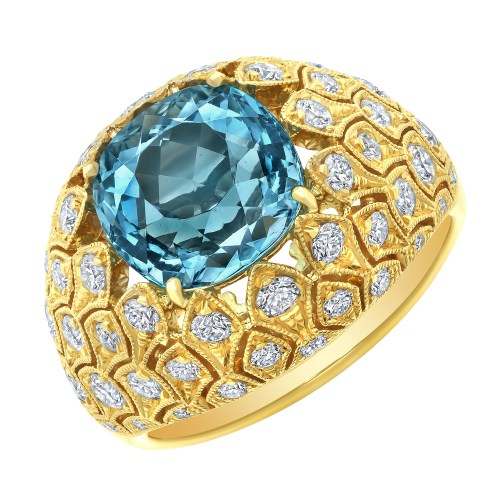 Rahaminov 18k Yellow Gold Mermaid Diamond & Aquamarine Ring