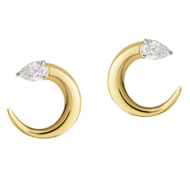 Phillips House 18k Yellow Gold & Diamond Crescent Fan Earrings