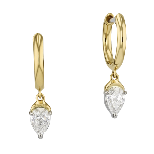 Phillips House18k Yellow Gold & Platinum Pear Drop Huggies